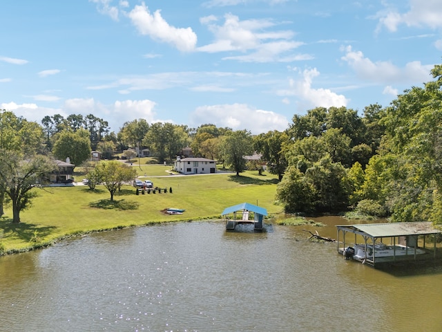 property view of water with a dock