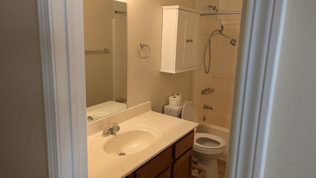 full bathroom with toilet, bathing tub / shower combination, and vanity