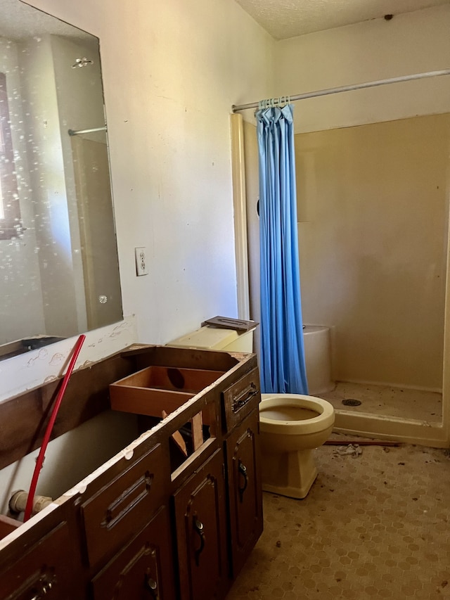 bathroom with vanity, toilet, and walk in shower