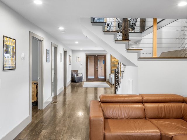 interior space with dark hardwood / wood-style flooring