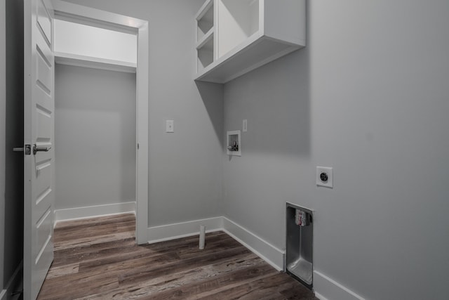 clothes washing area featuring dark wood-type flooring, washer hookup, and hookup for an electric dryer