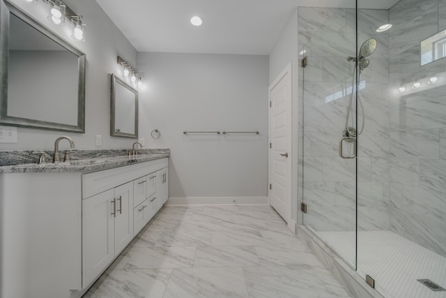 bathroom featuring vanity and walk in shower