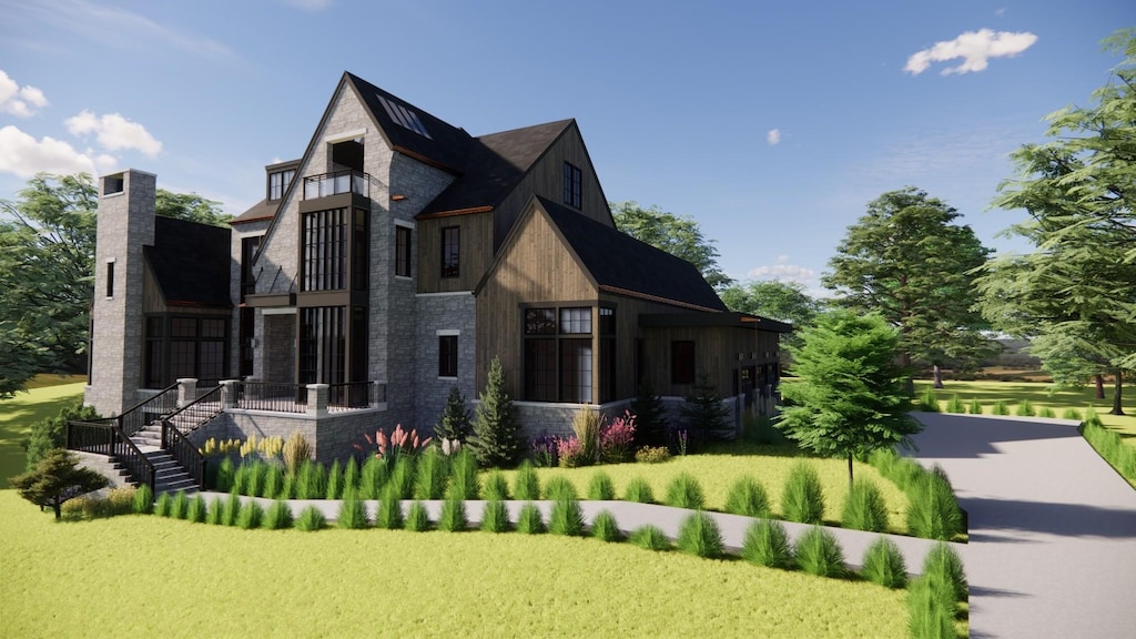 6527 Currywood Dr, Nashville, TN 37205 - view of side of home featuring stone siding and a balcony