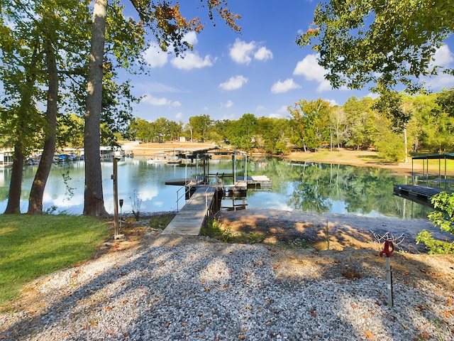 view of dock with a water view