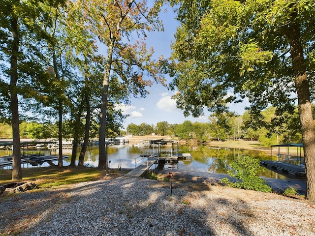 dock area with a water view