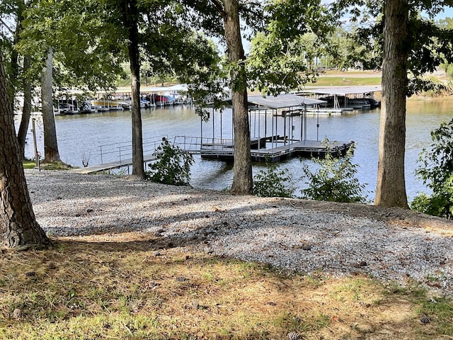 view of dock with a water view