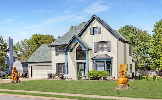 view of front facade with a garage and a front yard