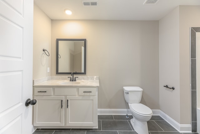 bathroom with vanity, toilet, and tile patterned floors