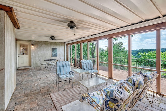 5053 Villa Crest Dr, Nashville, TN 37220 - sunroom with a ceiling fan and an outdoor hangout area