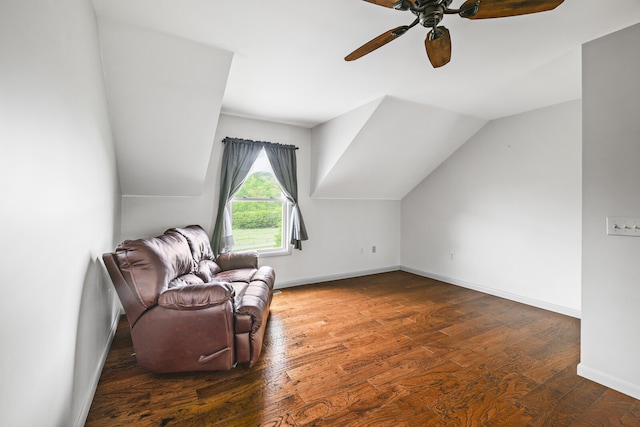 bonus room featuring vaulted ceiling, ceiling fan, and dark hardwood / wood-style floors