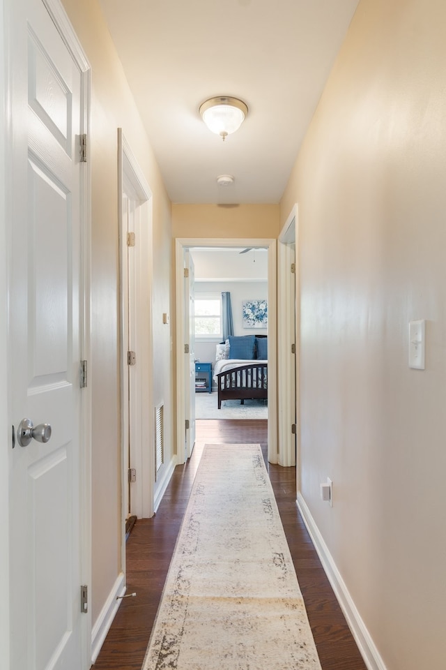 hall featuring dark wood-type flooring