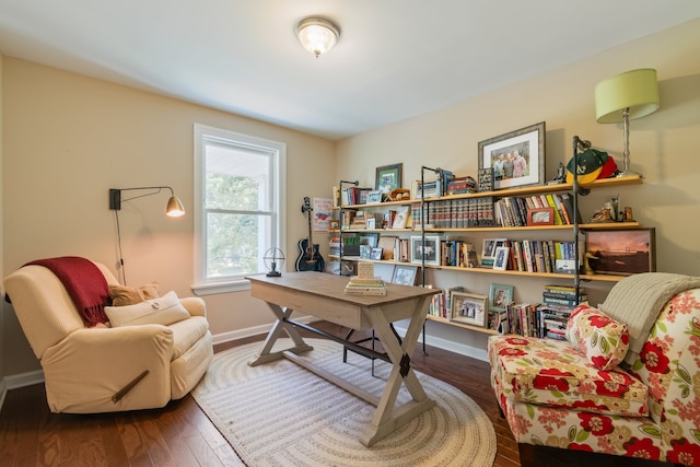 home office with hardwood / wood-style flooring