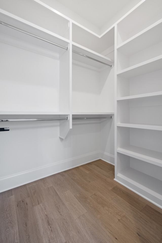 walk in closet with wood-type flooring