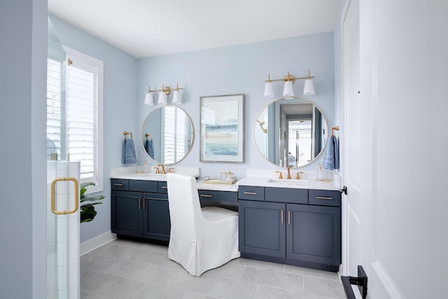 bathroom with vanity and tile patterned floors