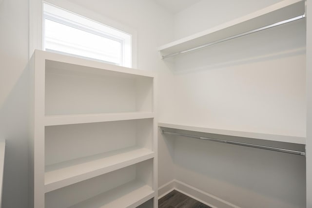 walk in closet featuring dark wood-type flooring