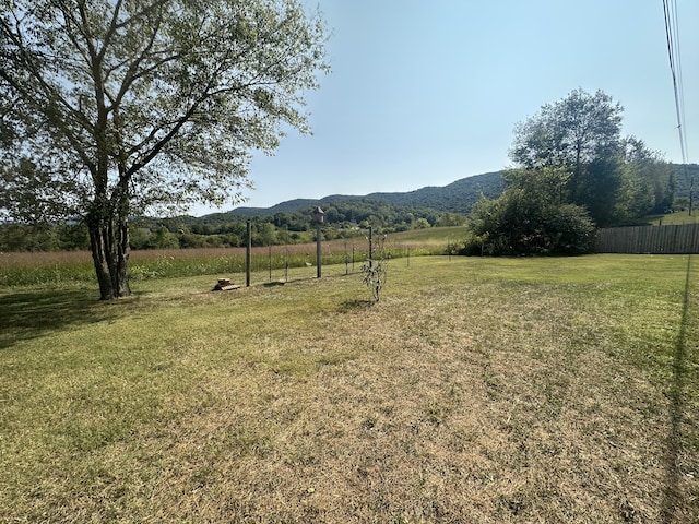 view of yard featuring a rural view and a mountain view