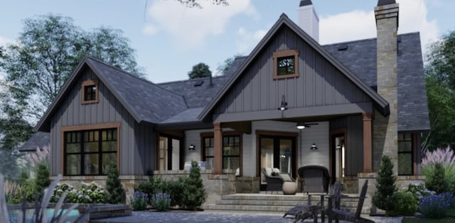 modern inspired farmhouse featuring covered porch