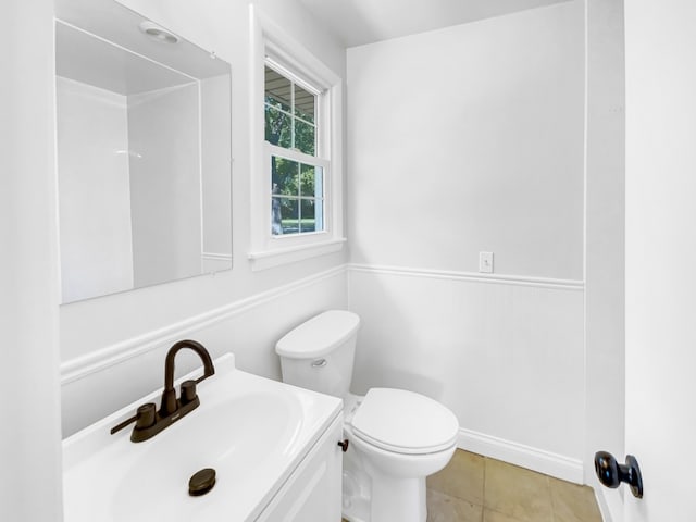 bathroom with tile patterned flooring, toilet, and vanity