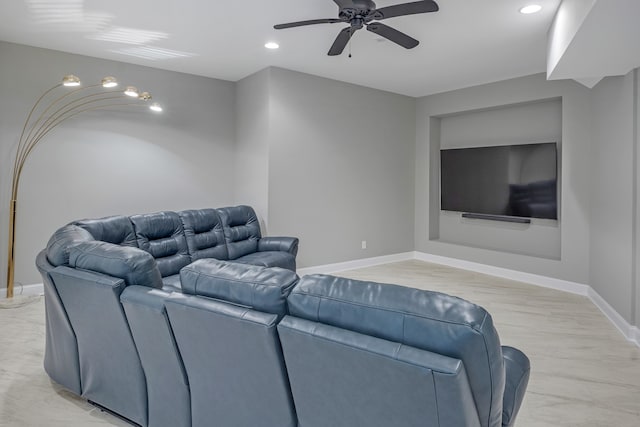 living room featuring ceiling fan