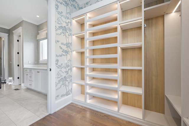 spacious closet with hardwood / wood-style floors