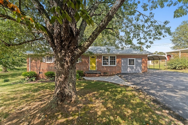 single story home with a carport and a front lawn