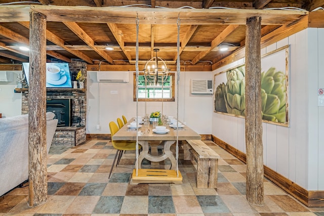 dining space featuring a wall mounted air conditioner