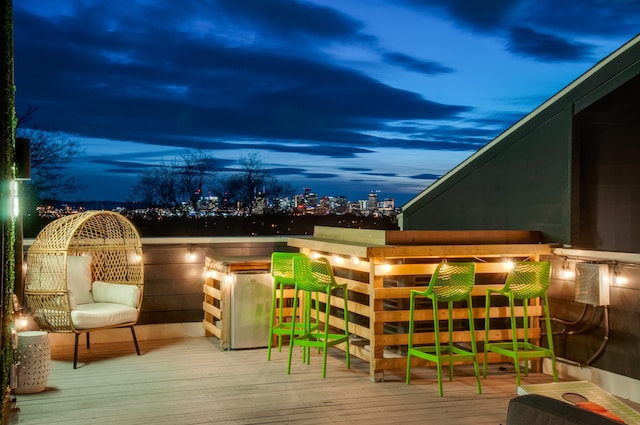 view of deck at night