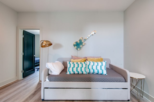 bedroom with light hardwood / wood-style flooring