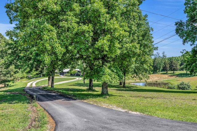 view of road with a water view