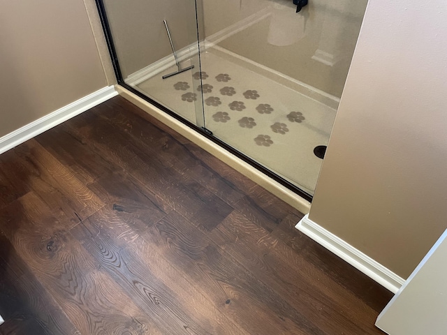 interior space featuring hardwood / wood-style floors and an enclosed shower