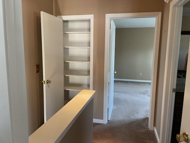 hallway featuring carpet flooring