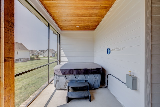 sunroom / solarium with wooden ceiling