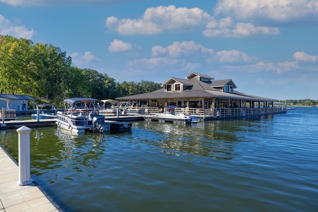 view of dock featuring a water view