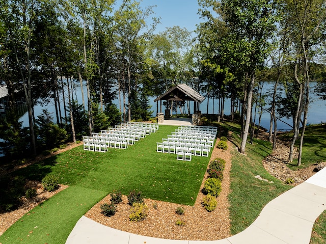 view of yard with a water view