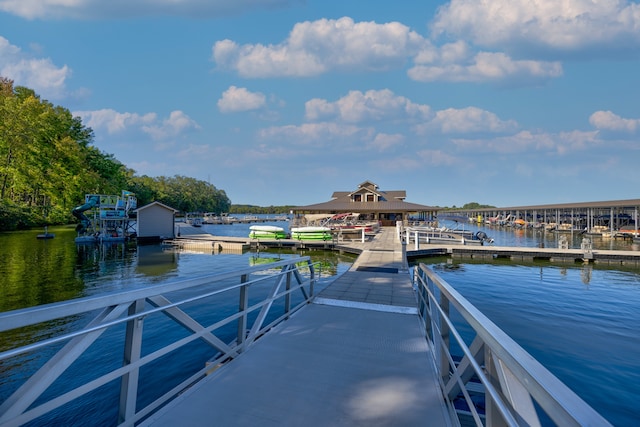 dock area with a water view