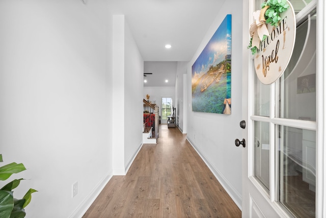 hallway featuring wood-type flooring