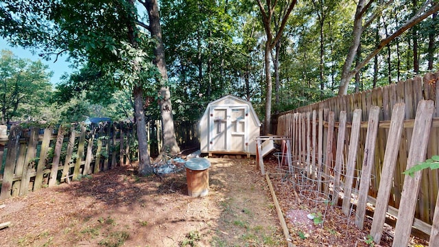 view of yard featuring a storage unit