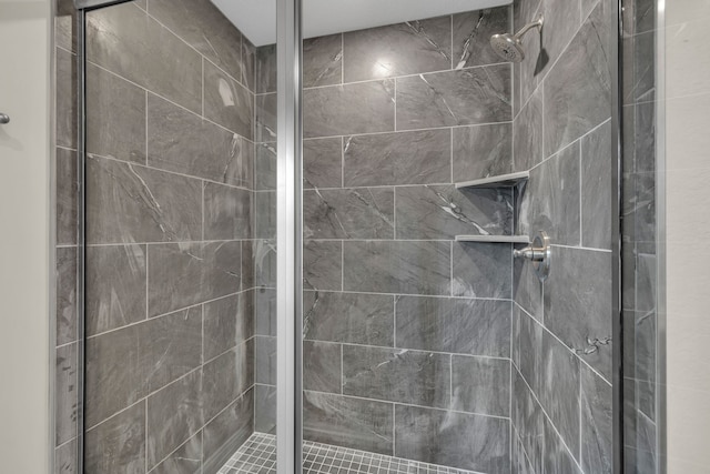 bathroom with a shower with shower door