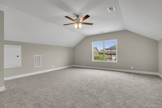 bonus room featuring carpet, ceiling fan, and lofted ceiling