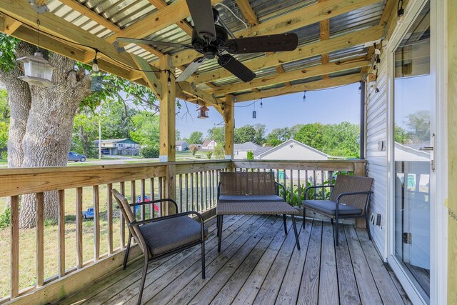 wooden terrace with ceiling fan