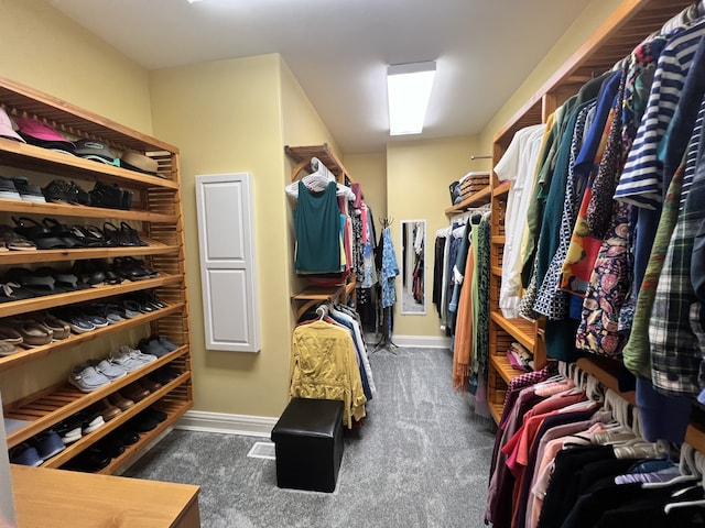 spacious closet with dark carpet