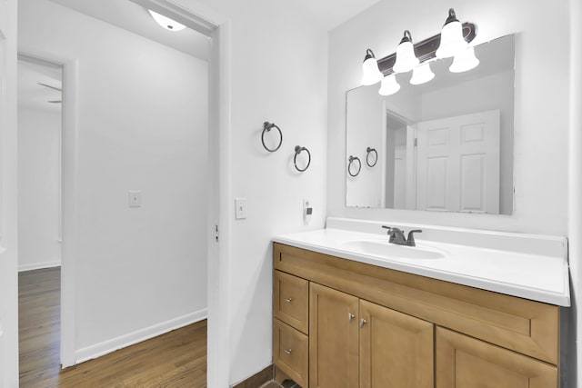 bathroom with wood-type flooring and vanity