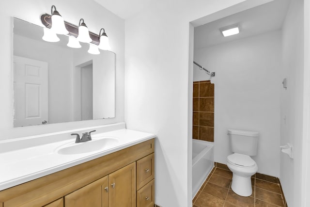 full bathroom featuring bathing tub / shower combination, tile patterned floors, vanity, and toilet