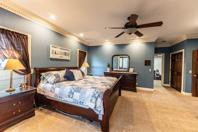 233 Nine Mile Cross Rd W, Pikeville, TN 37367 - bedroom with crown molding, recessed lighting, baseboards, and light colored carpet