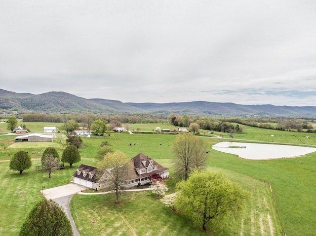 view of property's community featuring a yard, a rural view, and a mountain view