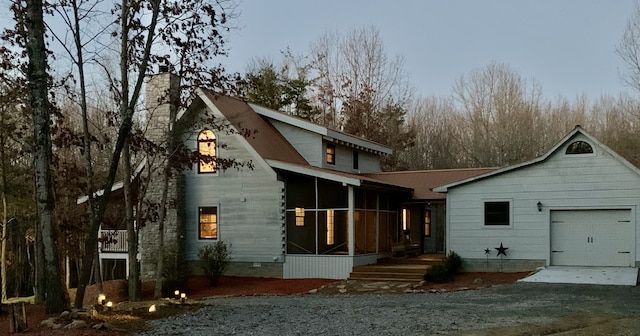 exterior space with a garage