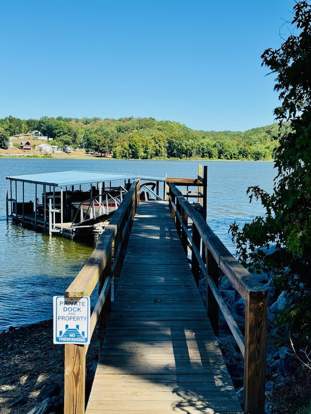 dock area featuring a water view