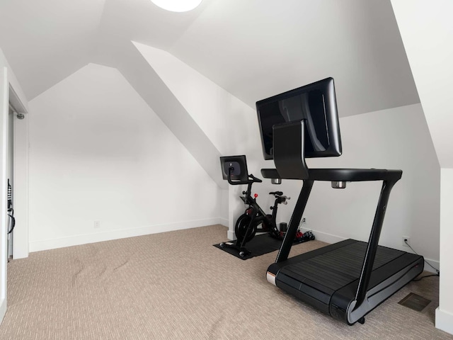 2310 Vaulx Ln, Nashville, TN 37204 - exercise room featuring vaulted ceiling, carpet, and baseboards