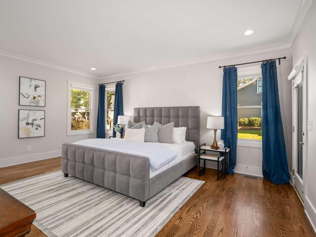 2310 Vaulx Ln, Nashville, TN 37204 - bedroom with crown molding, wood finished floors, recessed lighting, and baseboards