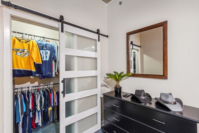 interior space featuring a barn door